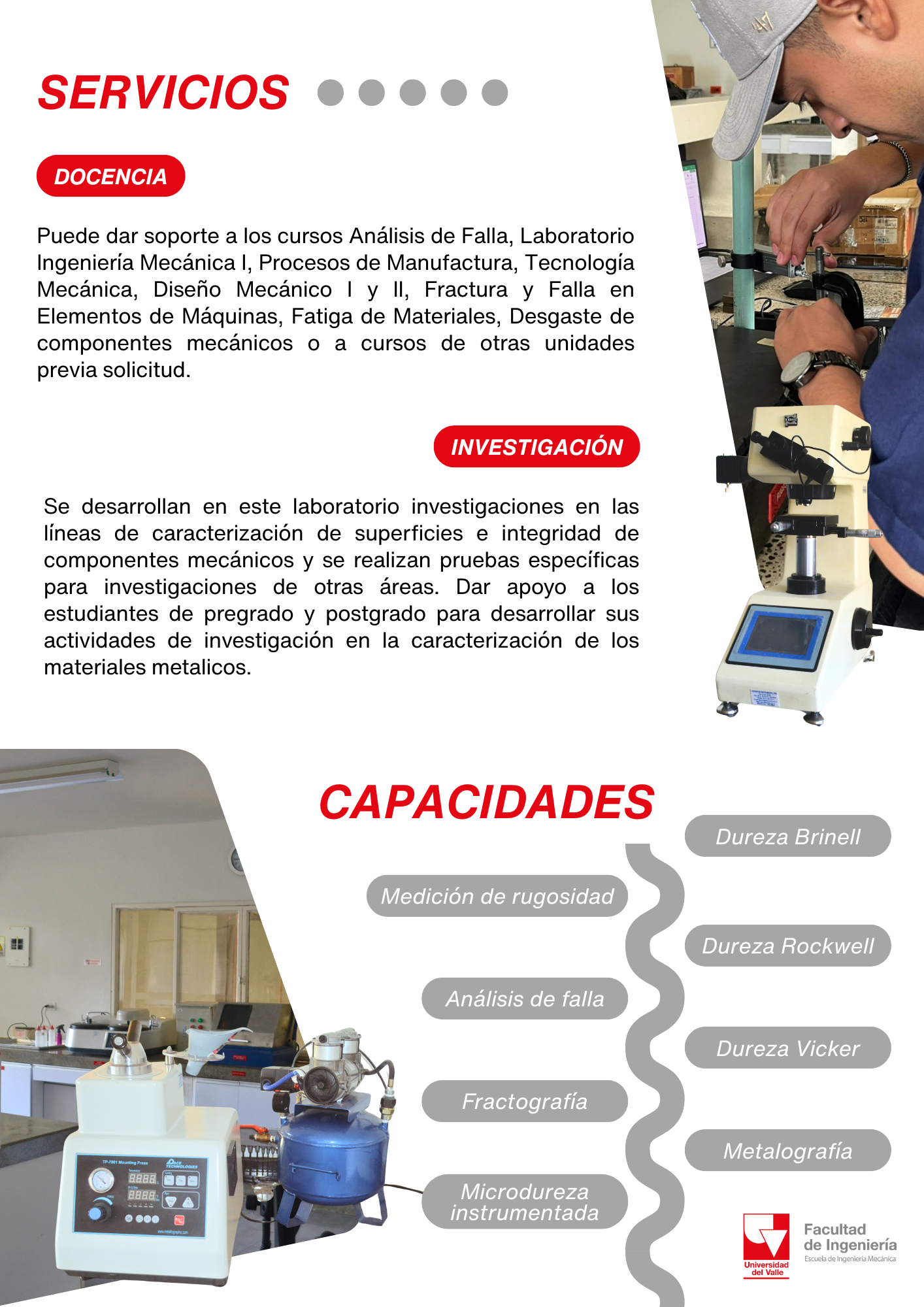 Servicios del Laboratorio de Caracterización Mecánica y Microestructural de Materiales - Docencia
