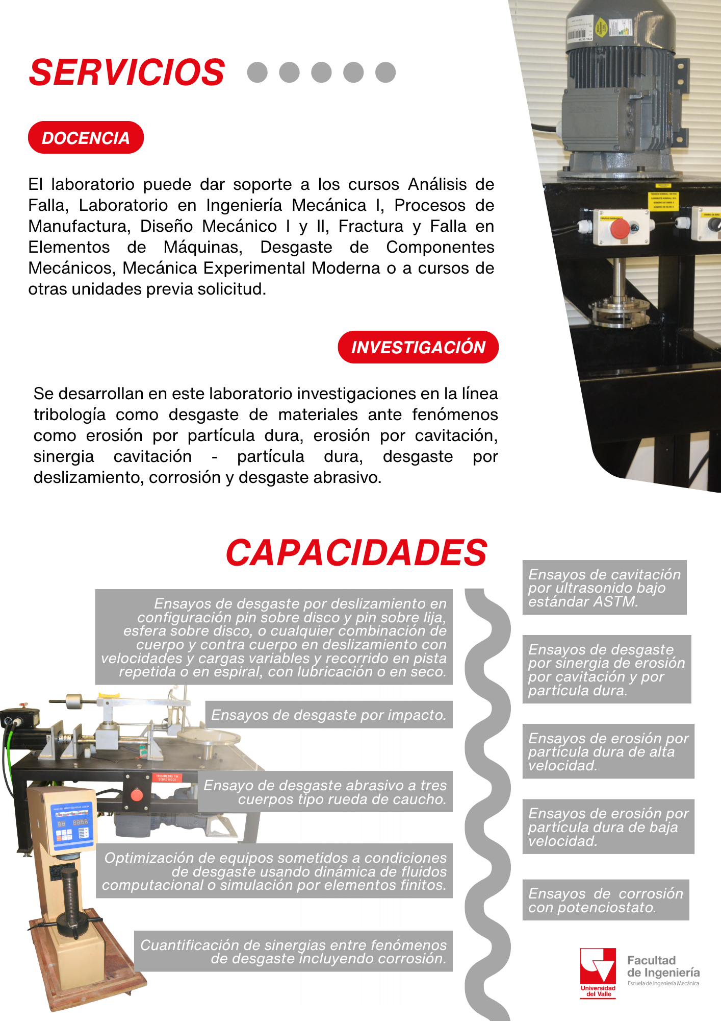 Servicios del Laboratorio de Tribología - Docencia e Investigación